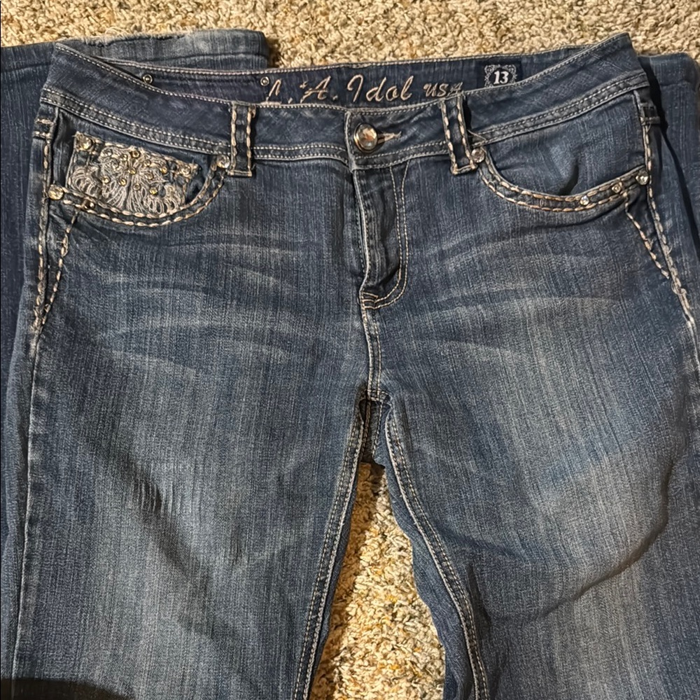 L.A. idol Blue Boot Cut Jeans with Distressed Details